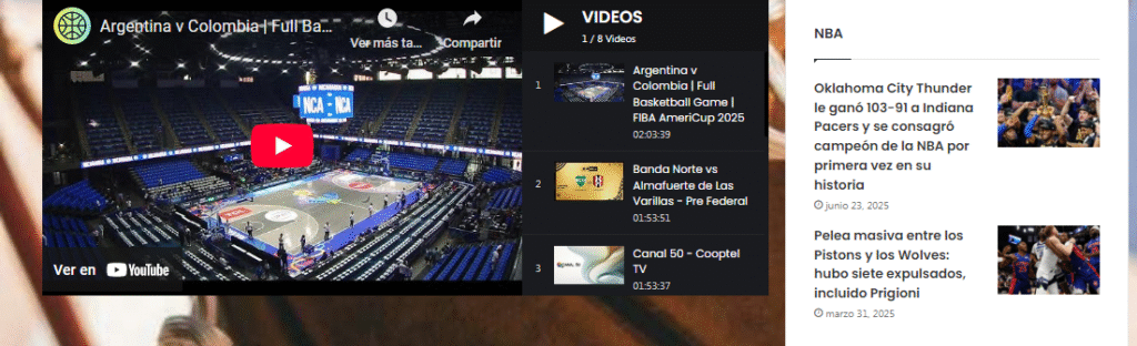 En la sección Videos la transmisión completa del partido